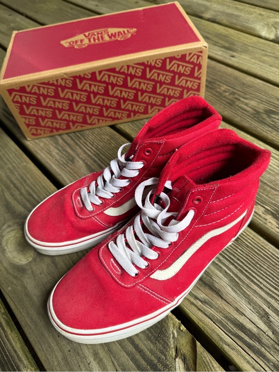 Vans Other - Vans Red White High-Top Canvas Sneakers size Men’s 9.5  Hi skateboarding style